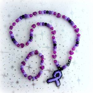 Purple Ribbon Pancreatic Cancer Necklace Bracelet